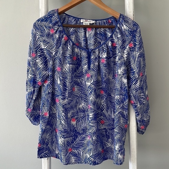 VINEYARD vines 100 silk palm floral embroidered pullover top size small - Picture 2 of 8